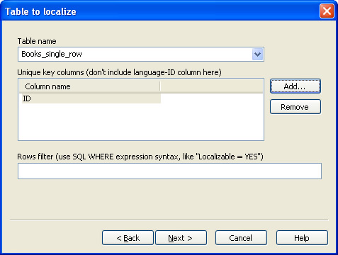 Add table into database localization project